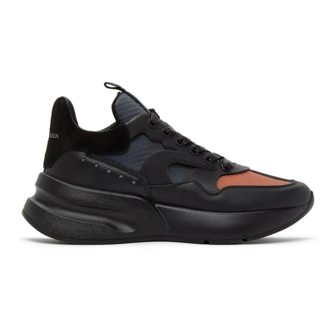 Alexander McQueen Black and Orange Panelled High Sneakers
