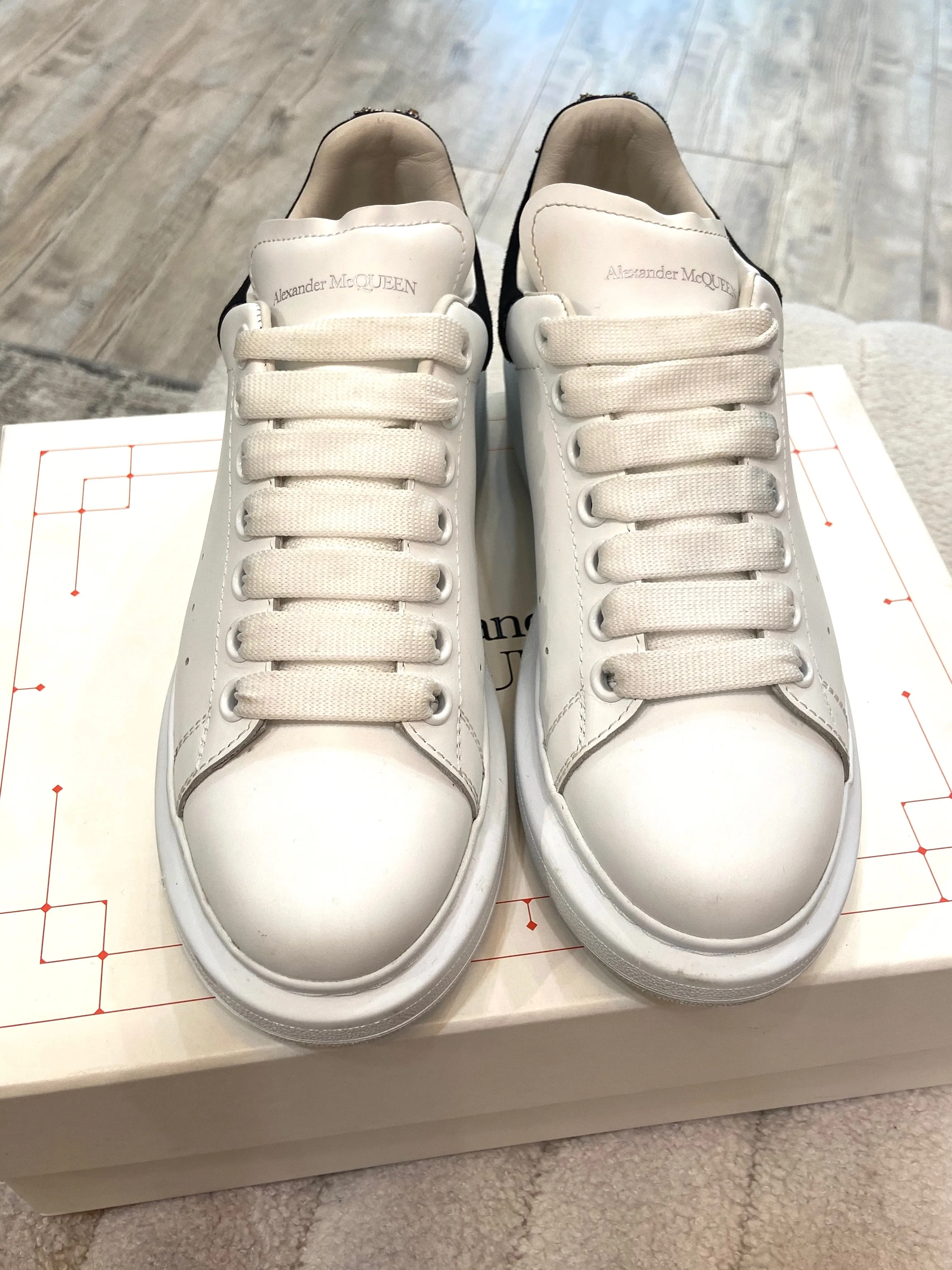 ALEXANDER MCQUEEN CALFSKIN LEATHER CRYSTAL EMBLLISHED SNEAKERS