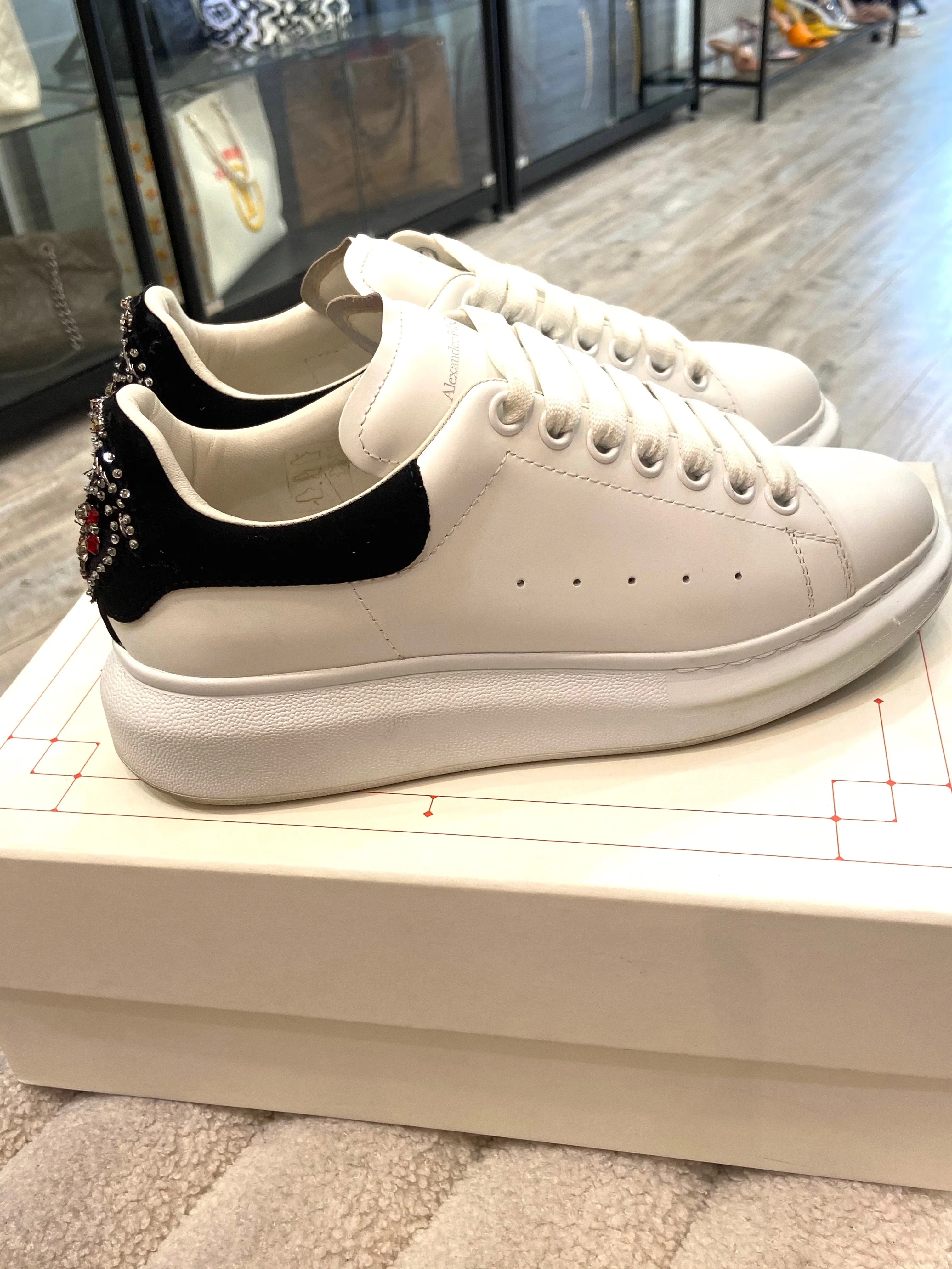 ALEXANDER MCQUEEN CALFSKIN LEATHER CRYSTAL EMBLLISHED SNEAKERS