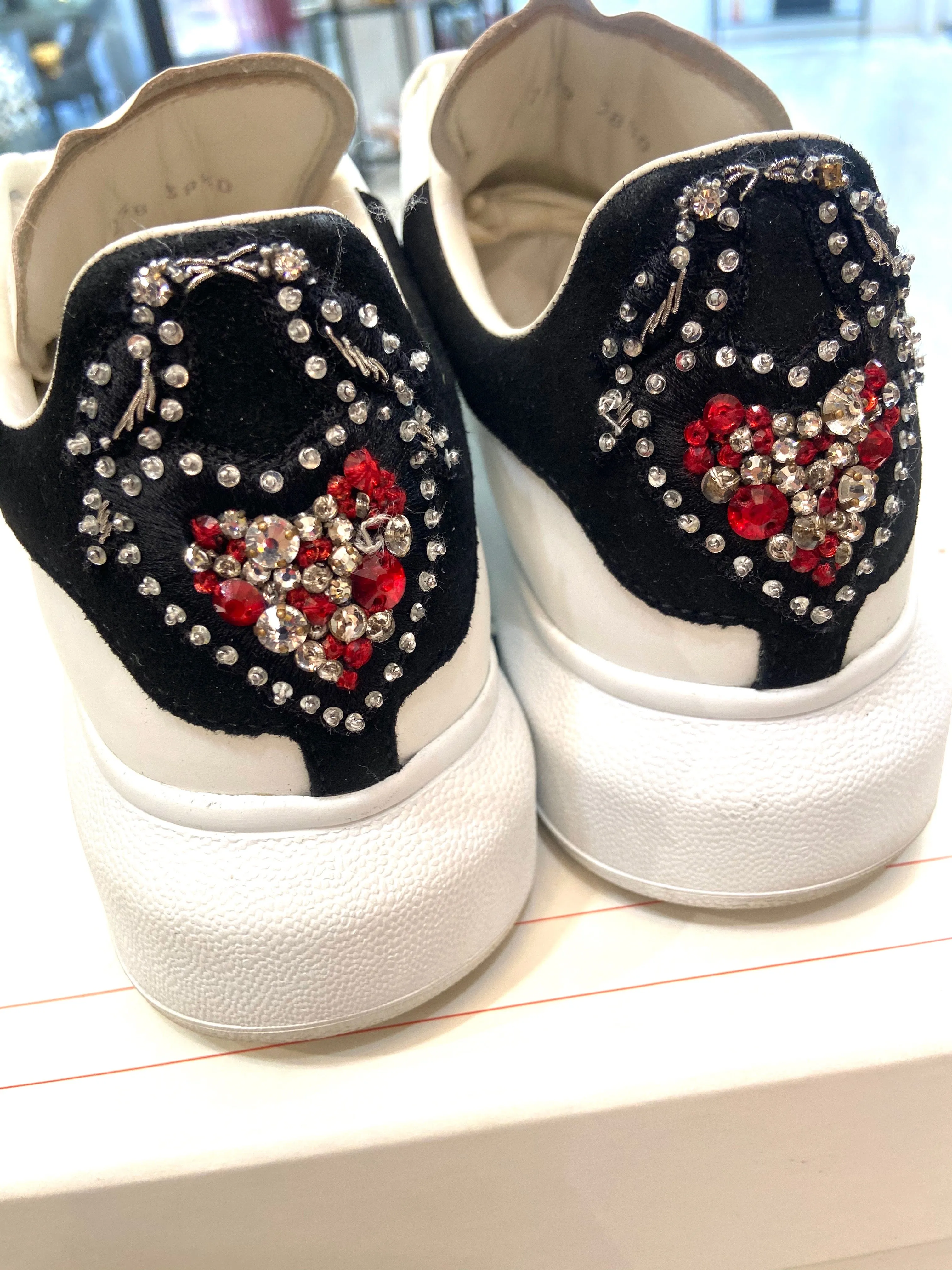 ALEXANDER MCQUEEN CALFSKIN LEATHER CRYSTAL EMBLLISHED SNEAKERS