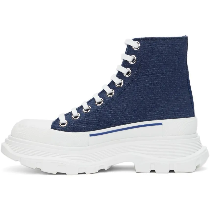 Alexander McQueen Indigo Denim Tread Slick High Sneakers