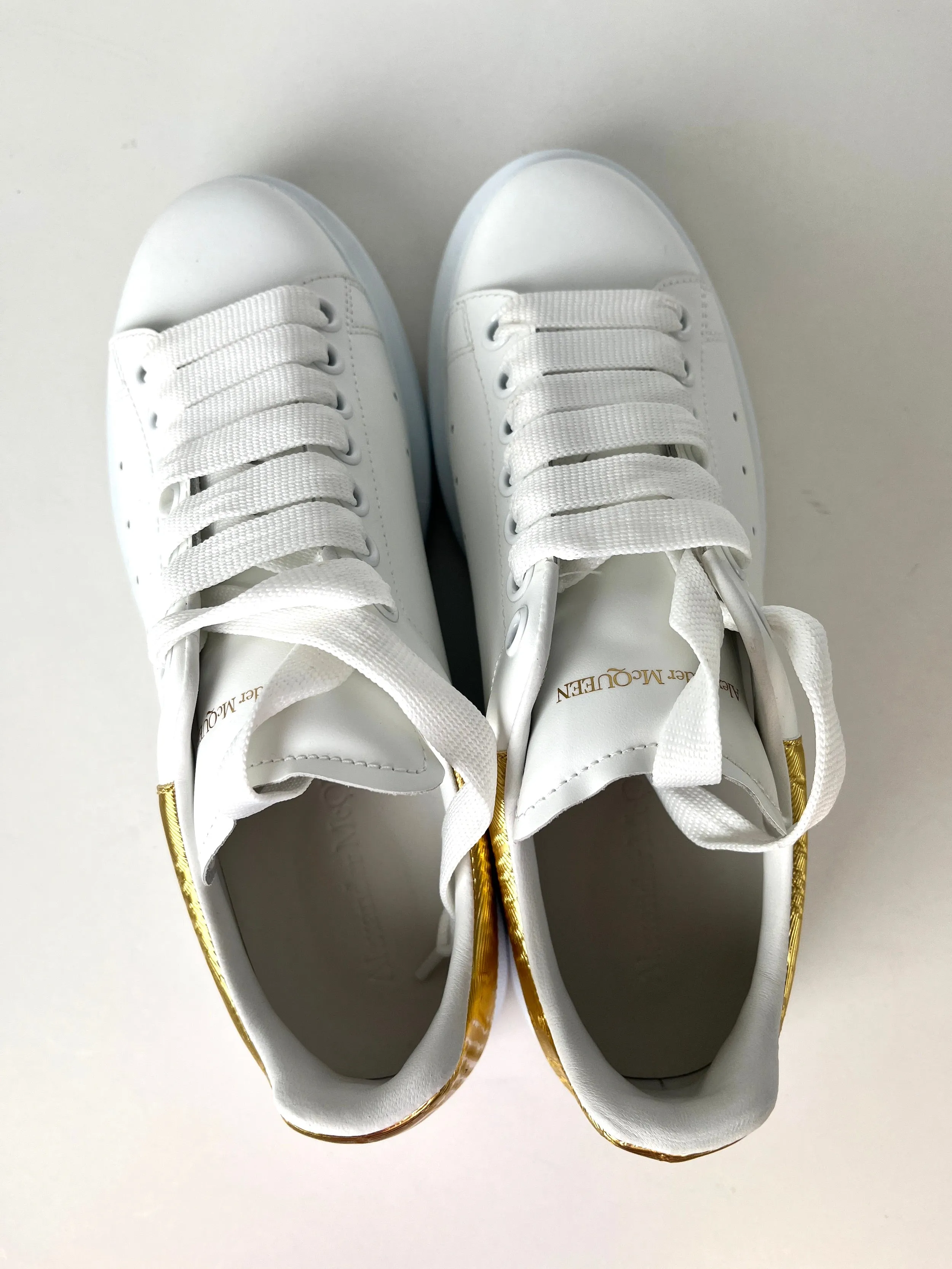 Alexander McQueen Larry White Gold Leather Platform Sneakers 38.5 7