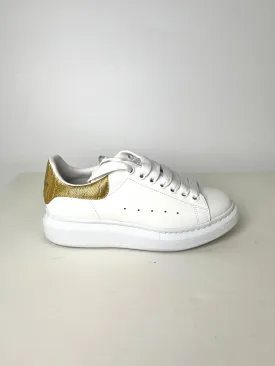 Alexander McQueen Larry White Gold Leather Platform Sneakers 38.5 7