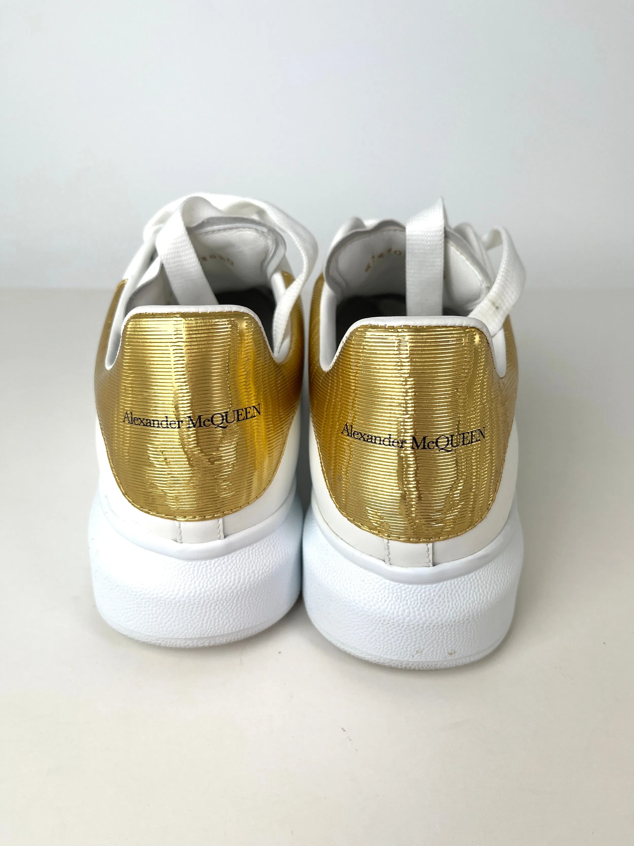Alexander McQueen Larry White Gold Leather Platform Sneakers 38.5 7