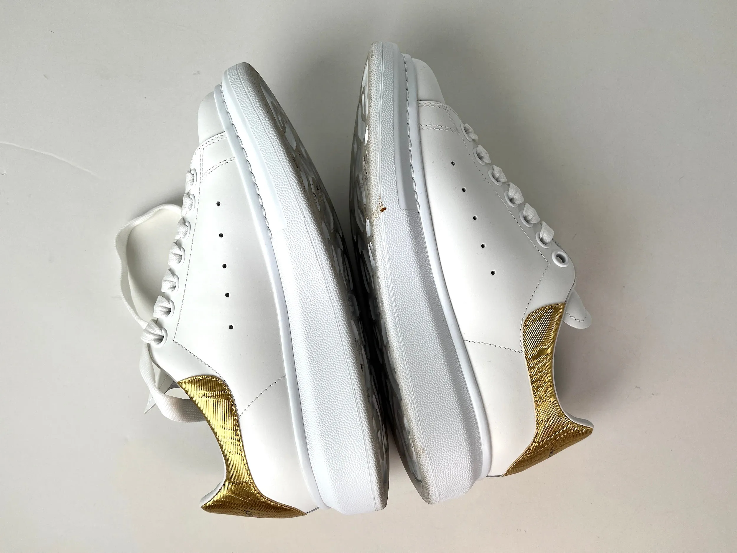 Alexander McQueen Larry White Gold Leather Platform Sneakers 38.5 7