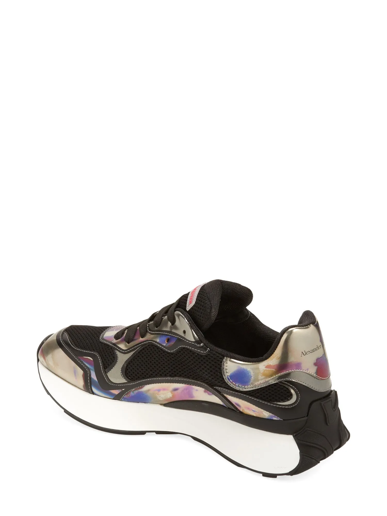 ALEXANDER MCQUEEN Mens Black Mixed Media 1-1/2" Platform Runner-Style Padded Sprint Runner Round Toe Wedge Lace-Up Sneakers Shoes