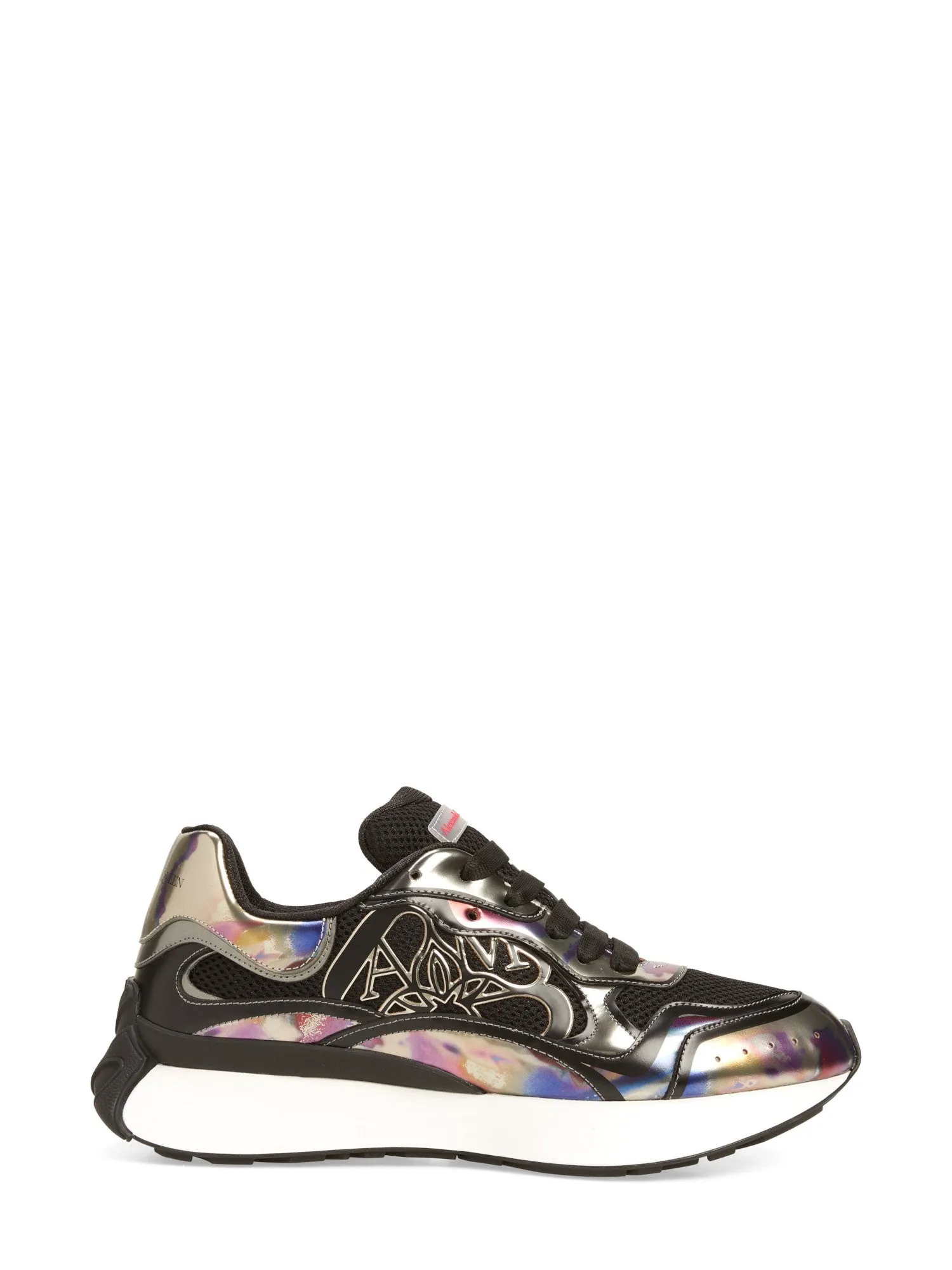 ALEXANDER MCQUEEN Mens Black Mixed Media 1-1/2" Platform Runner-Style Padded Sprint Runner Round Toe Wedge Lace-Up Sneakers Shoes