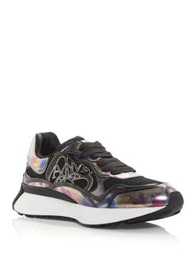 ALEXANDER MCQUEEN Mens Black Mixed Media 1-1/2" Platform Runner-Style Padded Sprint Runner Round Toe Wedge Lace-Up Sneakers Shoes