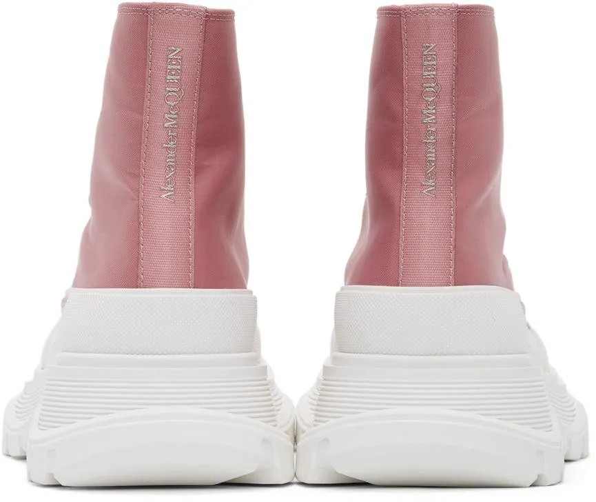 Alexander McQueen Pink Satin Tread Slick Boots