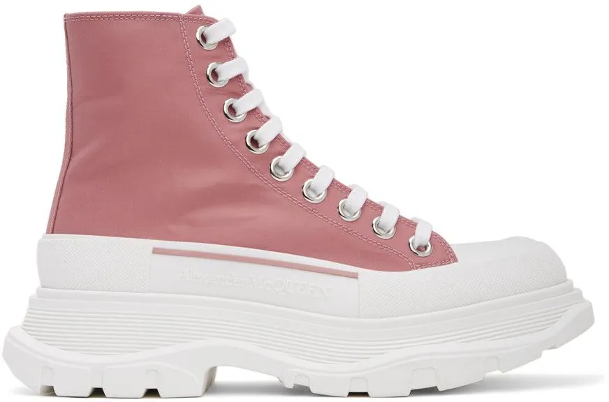 Alexander McQueen Pink Satin Tread Slick Boots