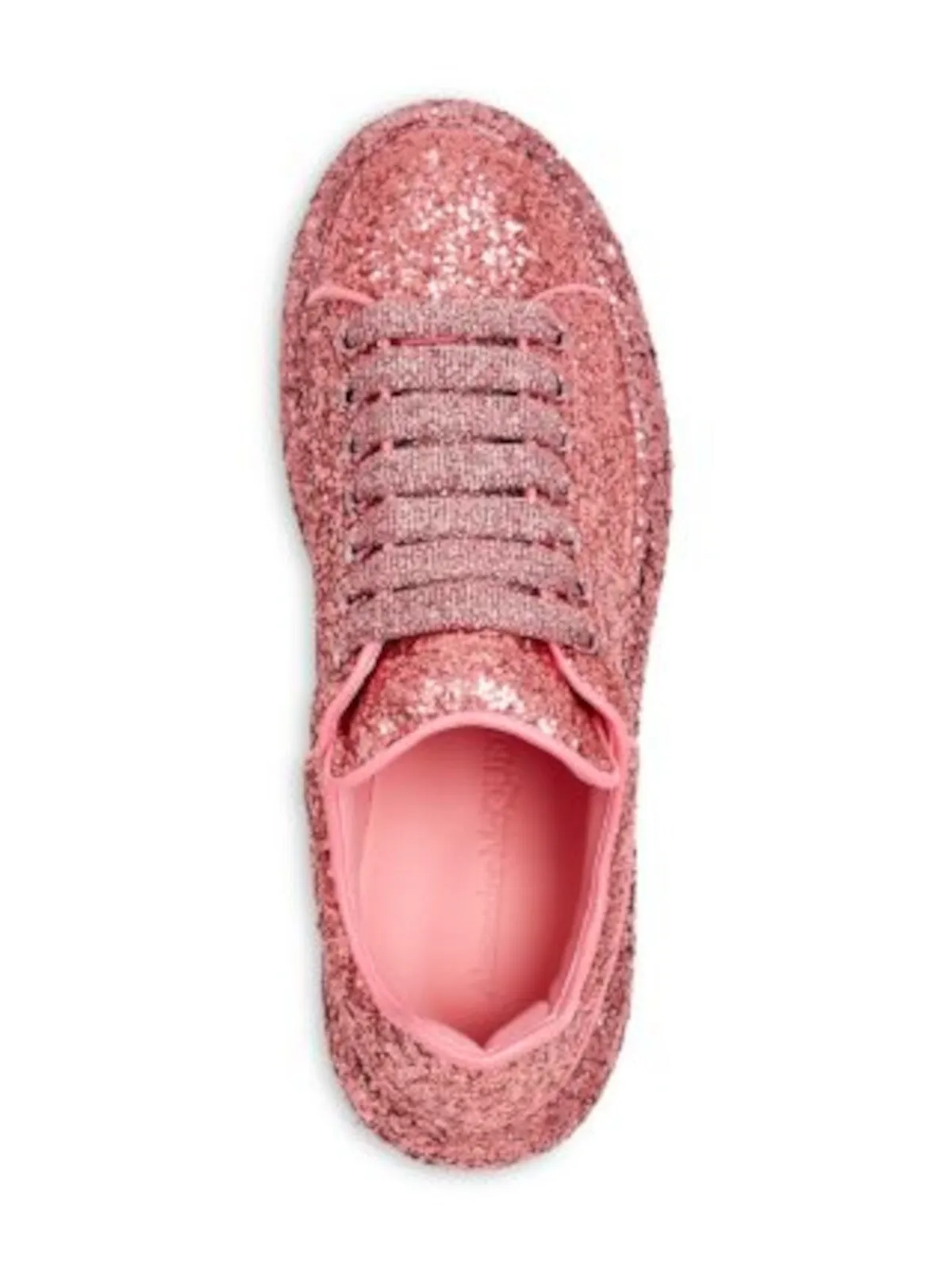 ALEXANDER MCQUEEN Womens Pink Glitter Metallic Laces Leather Trim Padded Glitter Round Toe Platform Lace-Up Sneakers Shoes