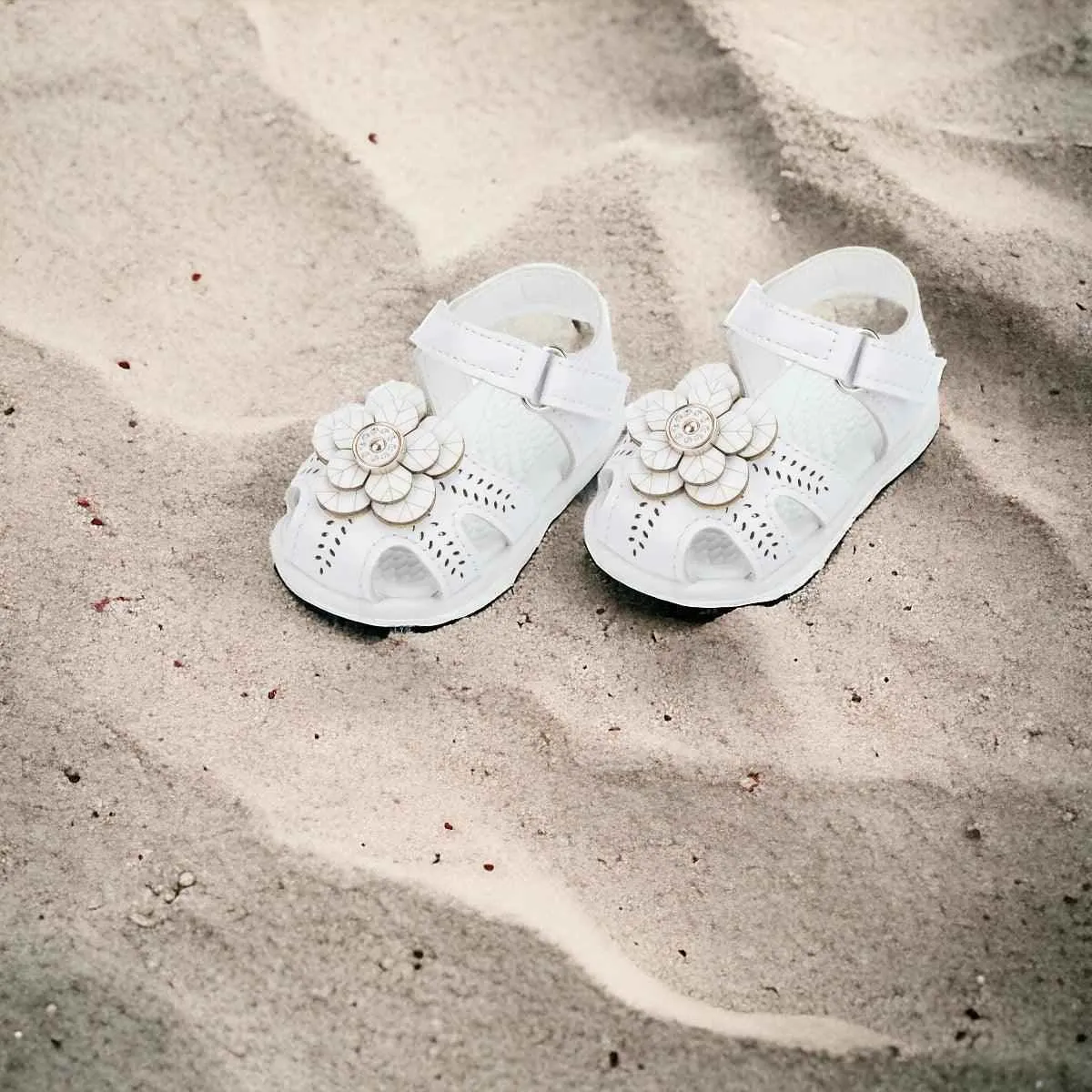 AMN226 Baby Sandals: Flower Leather Flat Toddler Girl Casual Shoes