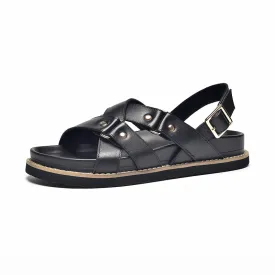 BeauToday Leisure and Soft Cross-tied Sandals with Metal Strap for Women