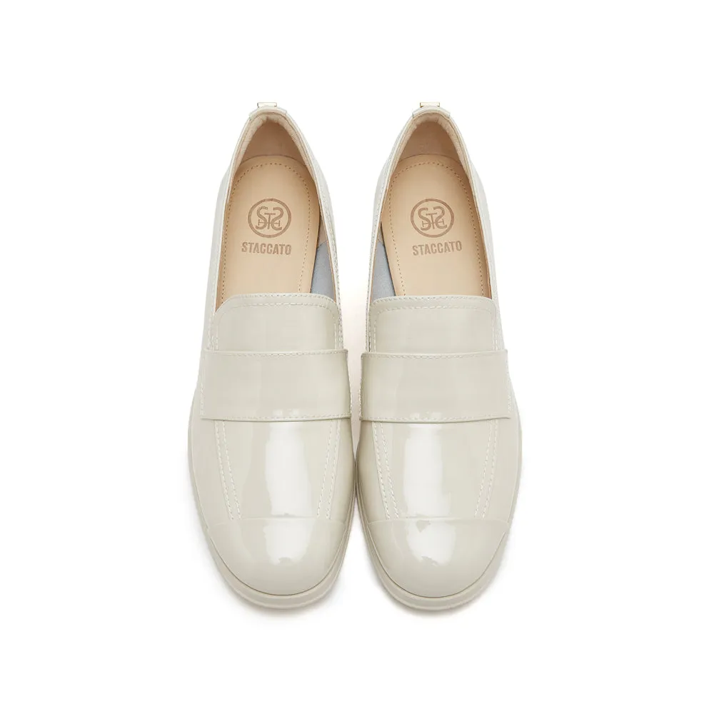 Beige Patent Minimal Loafers