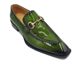 Carrucci Men's Olive Green Patent Leather Shoes Slip-On Gold Buckle KS303-01P