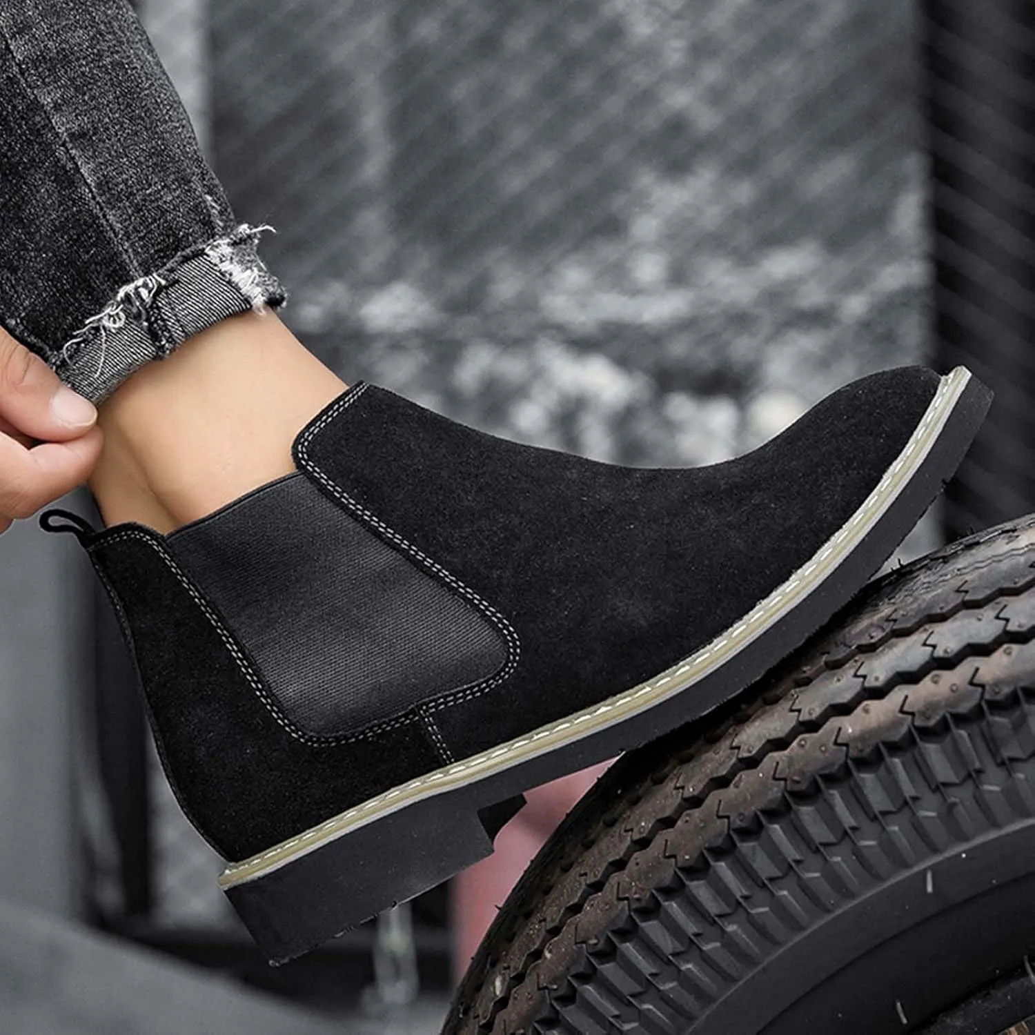 CERYTHRINA Mens Elevator Chelsea Boot 2.36 Inches Taller Invisible Height Increasing High-top Leather Dress Boots