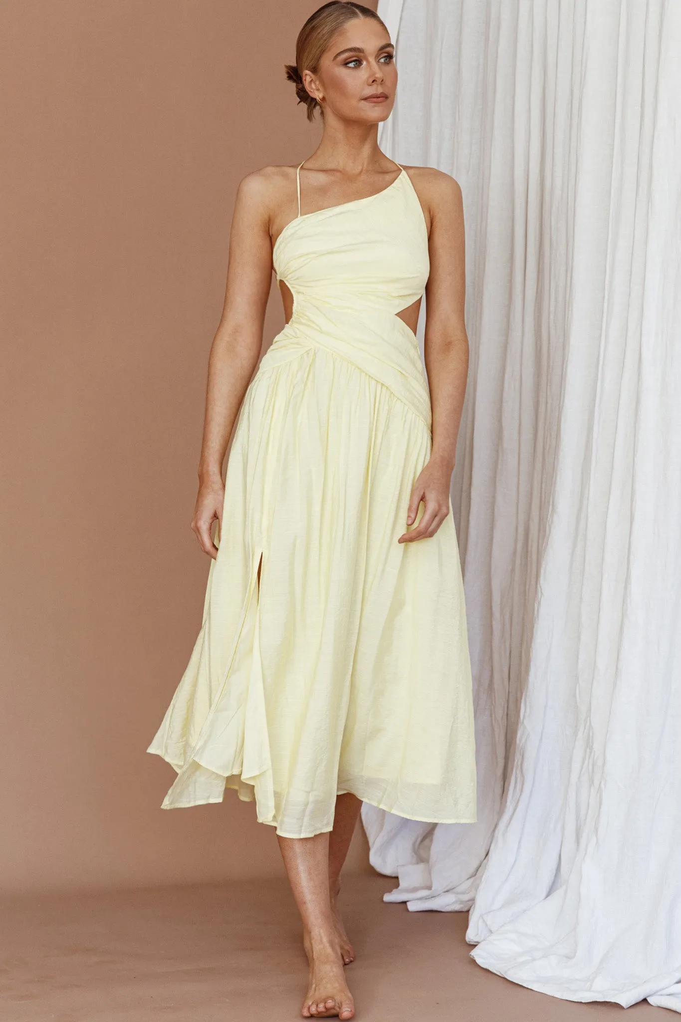 Destination Open Back Midi Dress Lemon