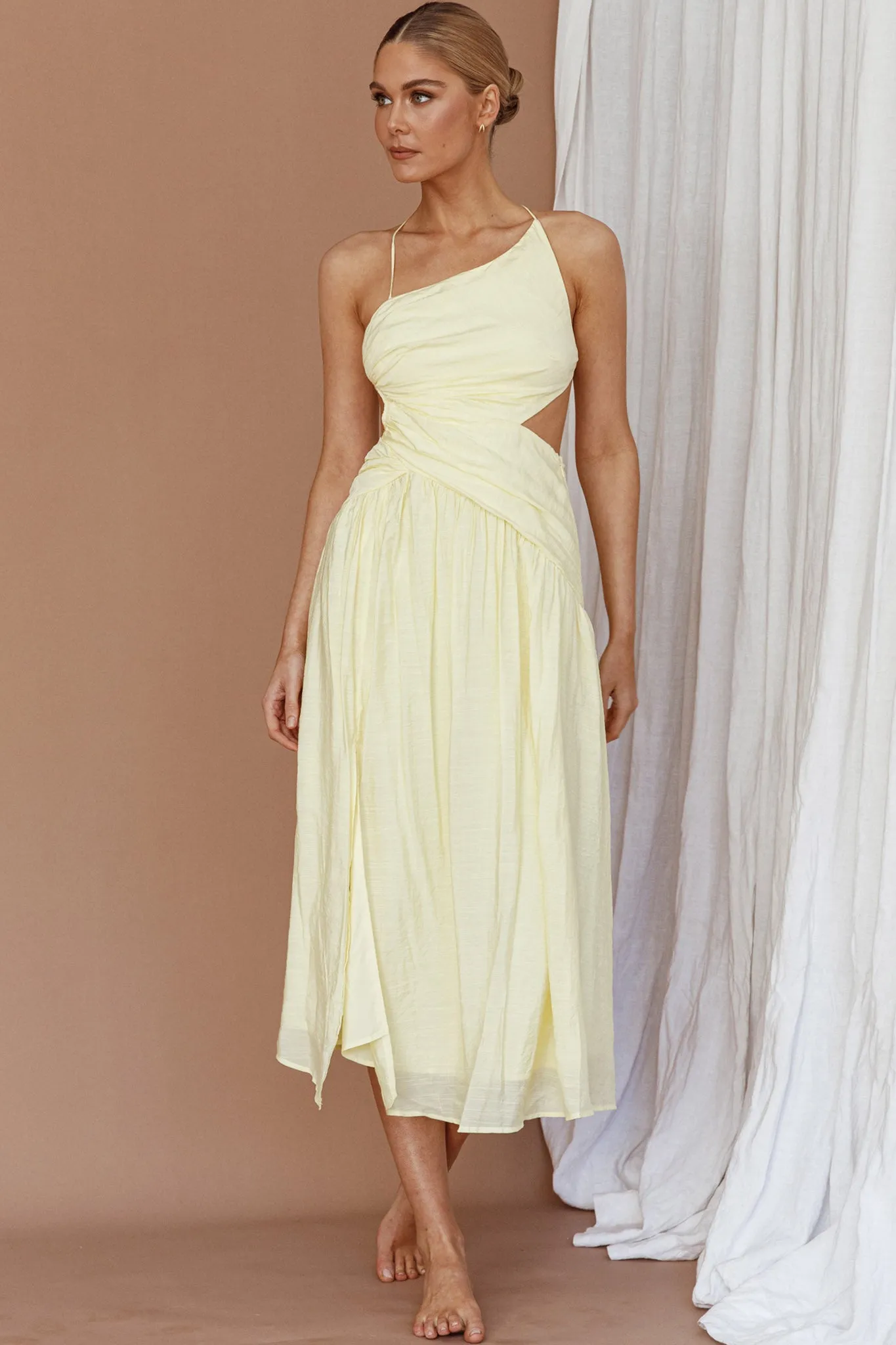 Destination Open Back Midi Dress Lemon