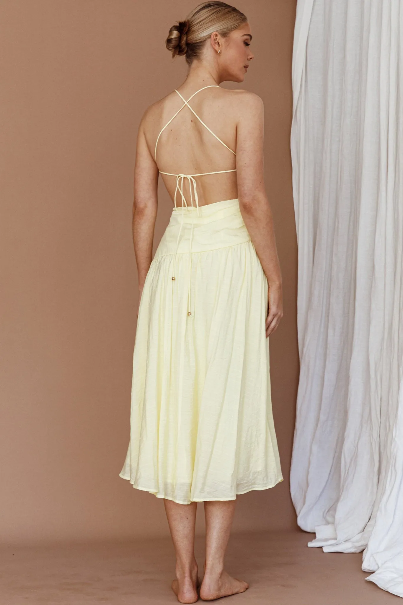 Destination Open Back Midi Dress Lemon