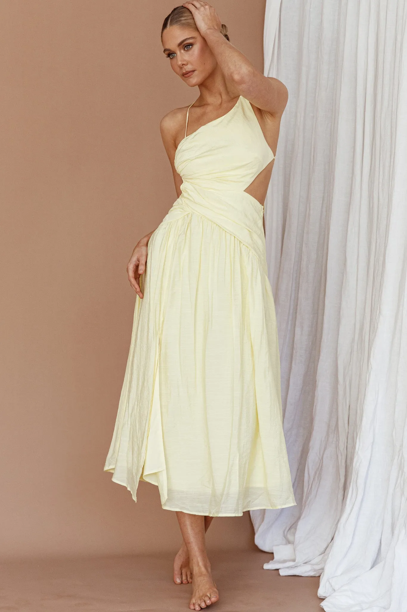 Destination Open Back Midi Dress Lemon