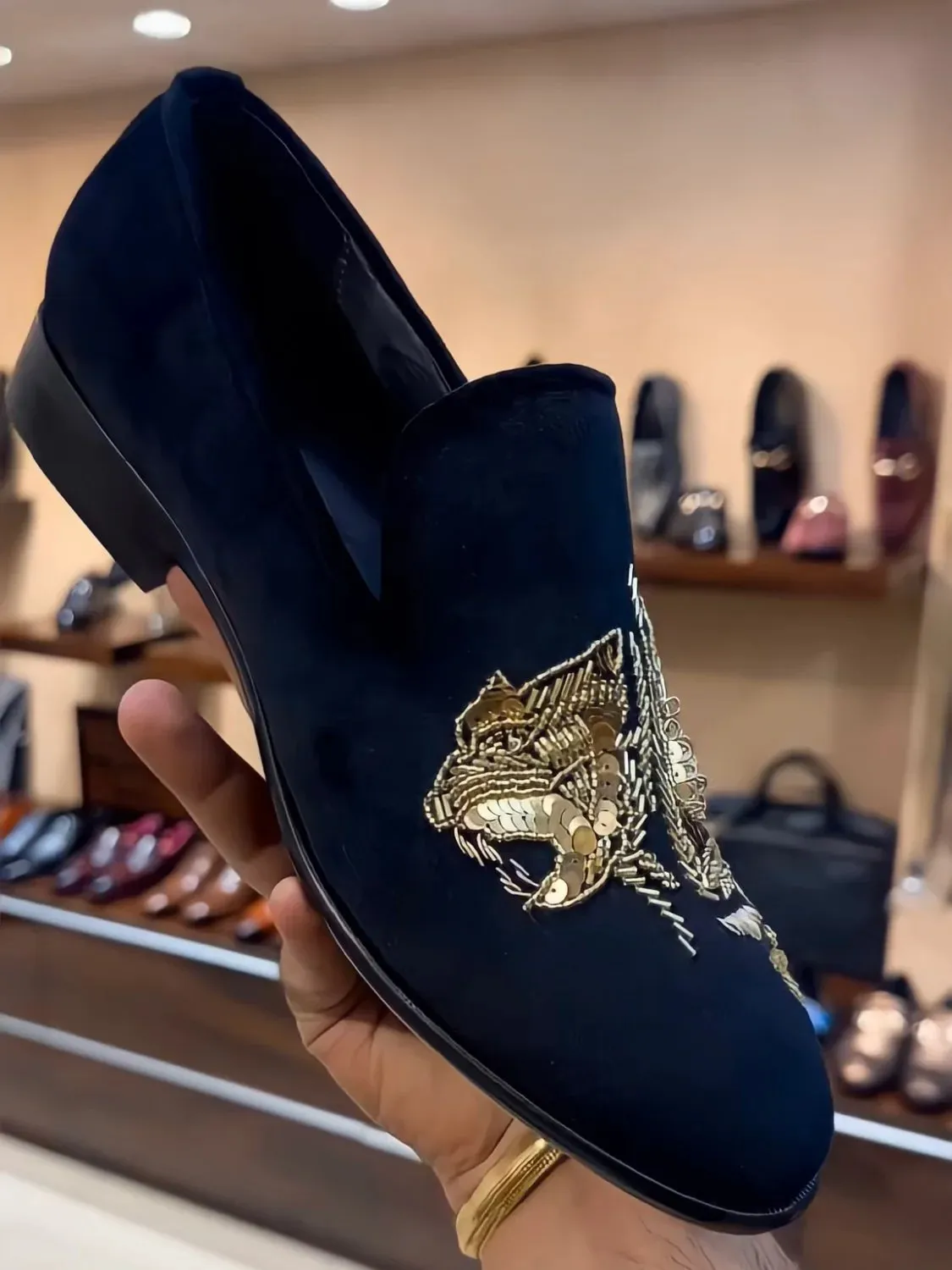 Embroidered Suede Slip-ons