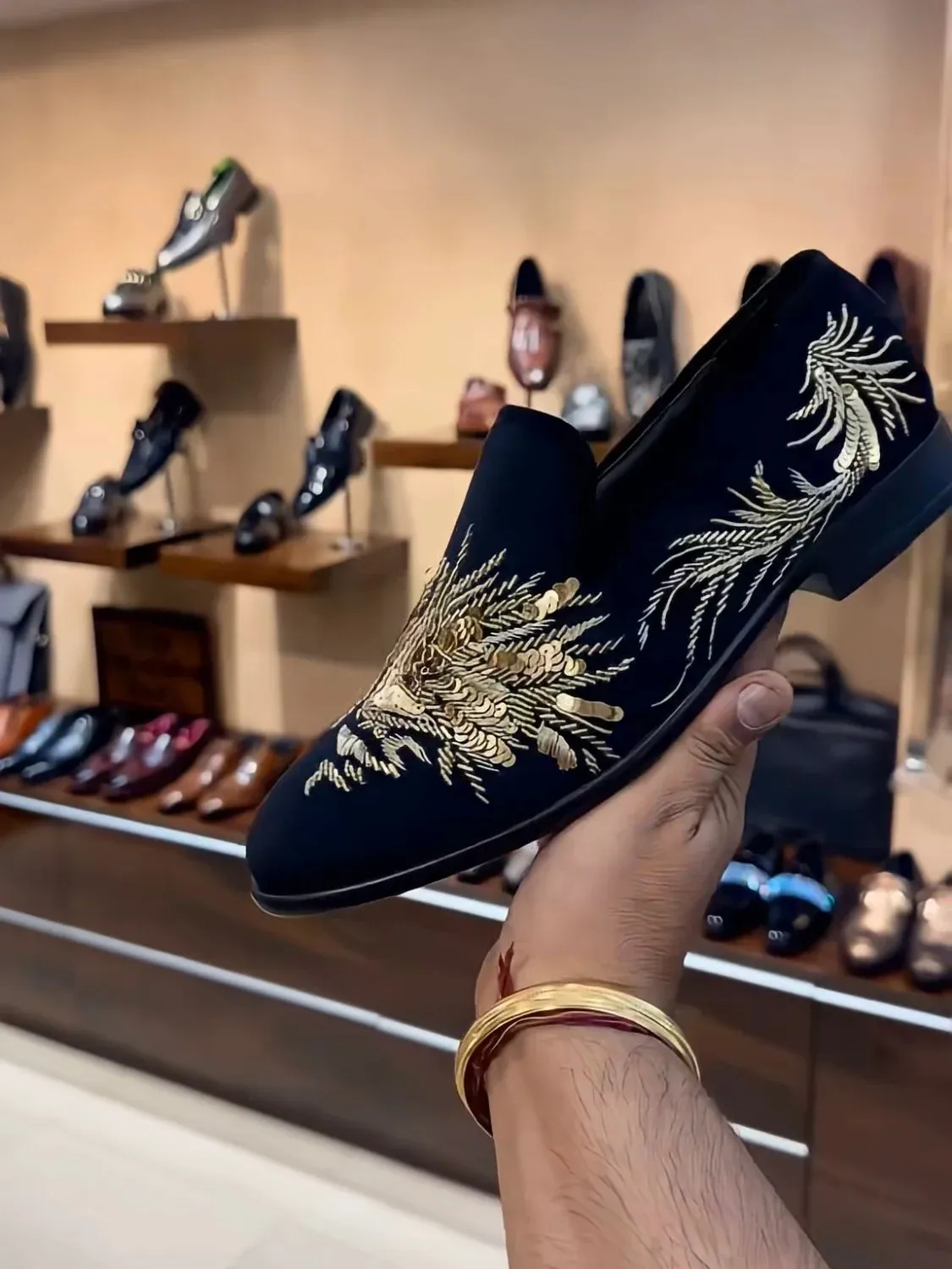 Embroidered Suede Slip-ons