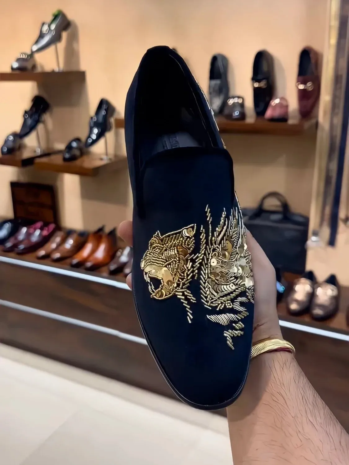 Embroidered Suede Slip-ons