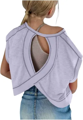 Girls Open Back Workout Tops Long Sleeve Backless Athletic Shirts Casual Crop Running Tee 2025 Spring Y2k Shirts