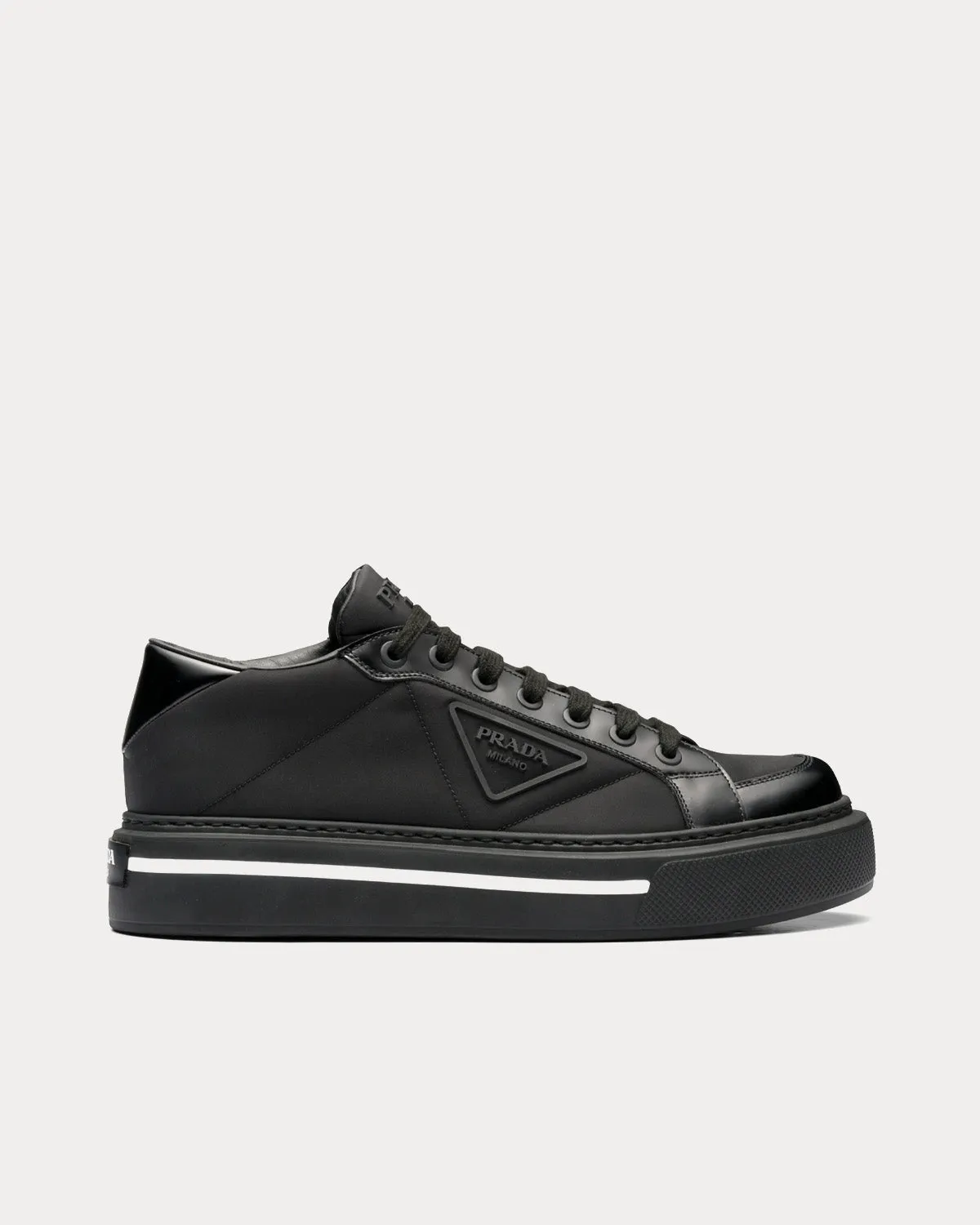 Macro Re-Nylon & Brushed Leather Black Low Top Sneakers