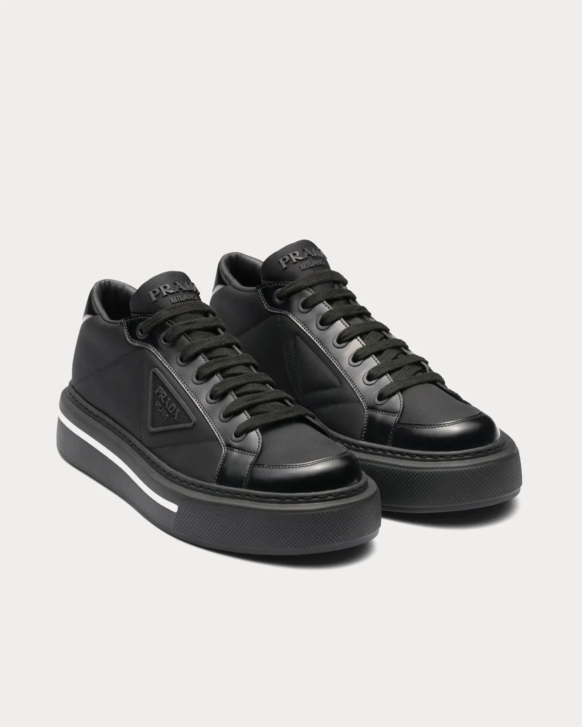 Macro Re-Nylon & Brushed Leather Black Low Top Sneakers