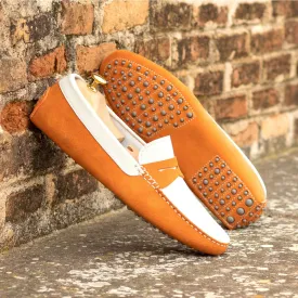 Men's Driver (Driving) Leather Shoes Plus Size White Orange 5823