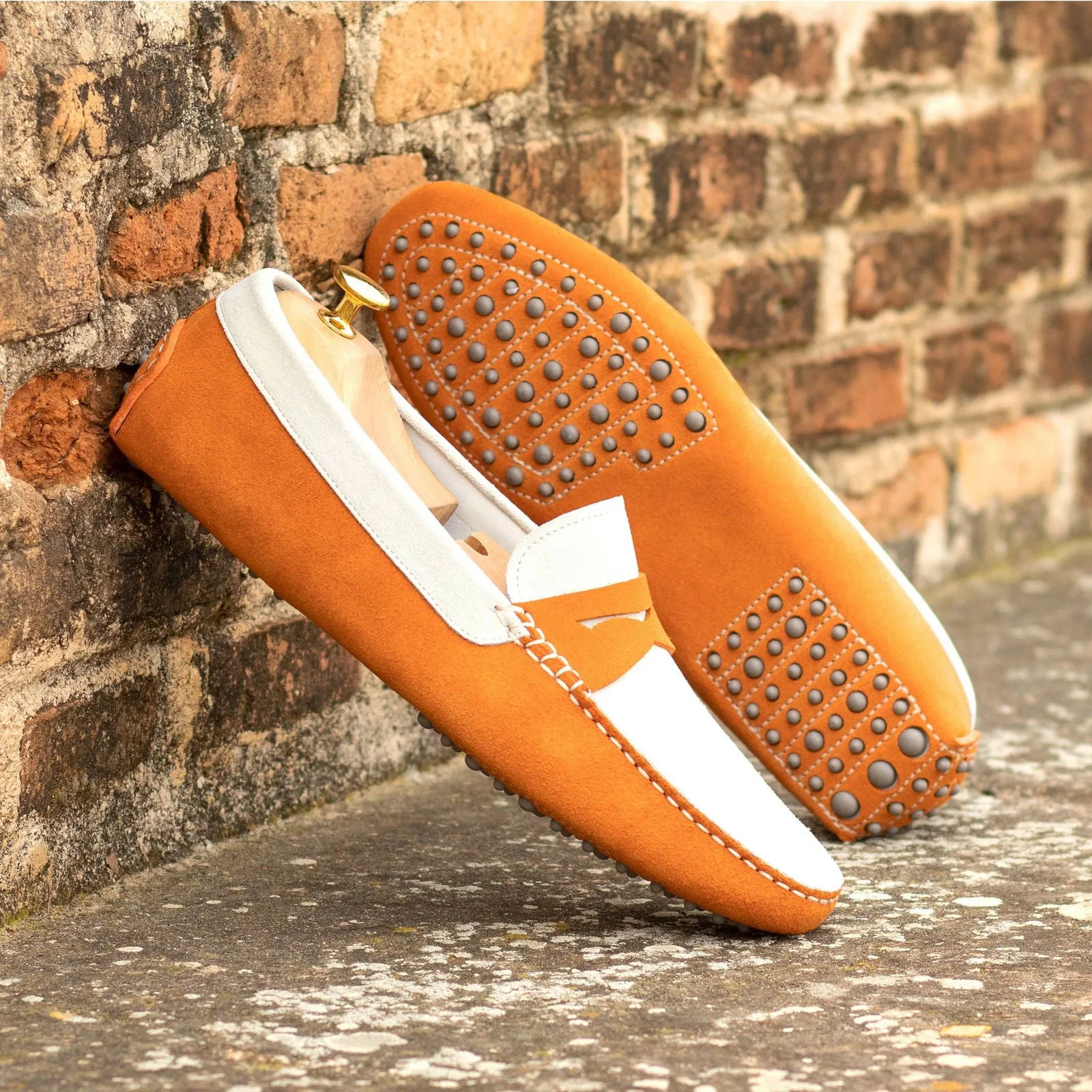 Men's Driver (Driving) Leather Shoes Plus Size White Orange 5823