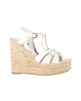 Saint Laurent Tribute Wedges in White Leather