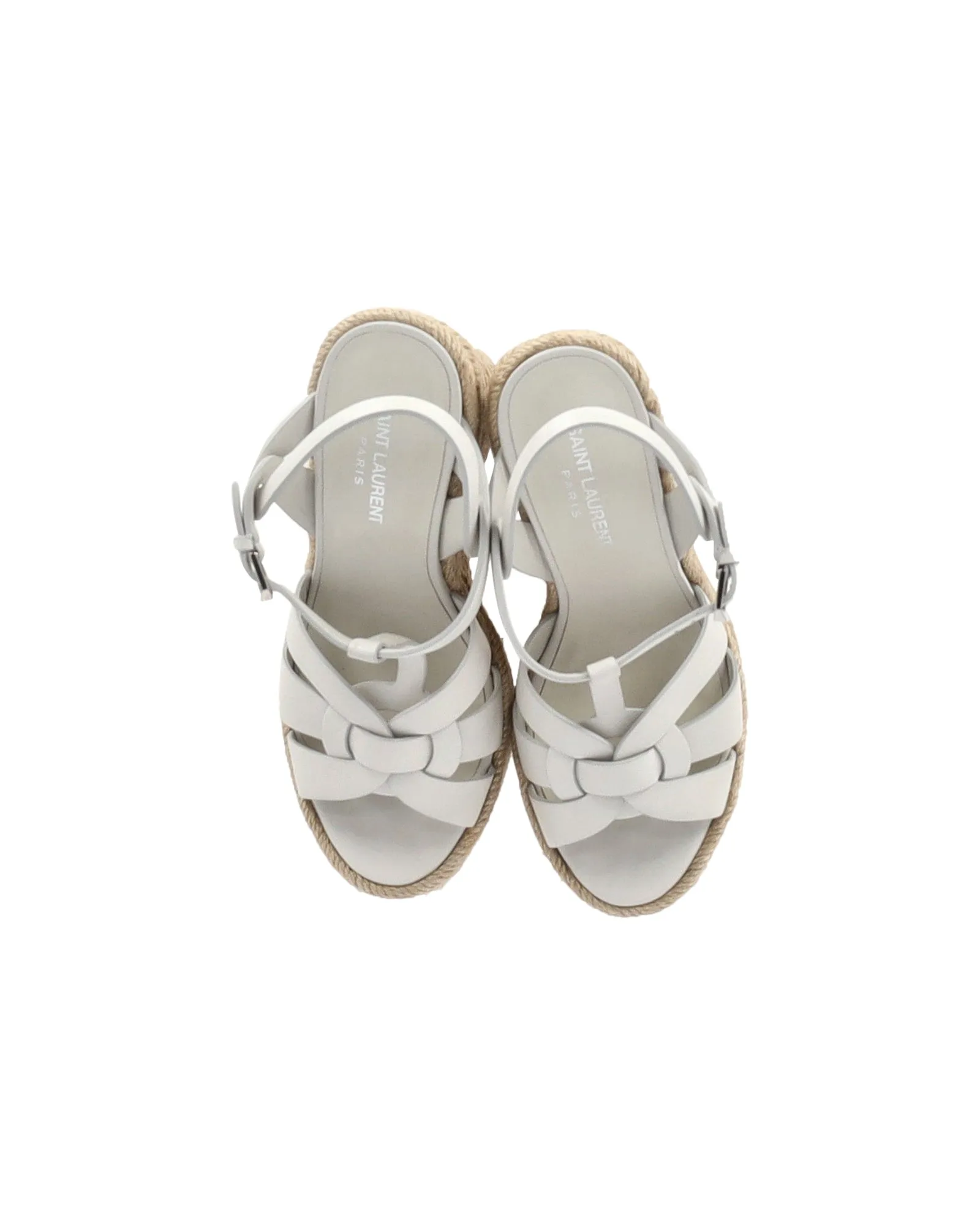 Saint Laurent Tribute Wedges in White Leather