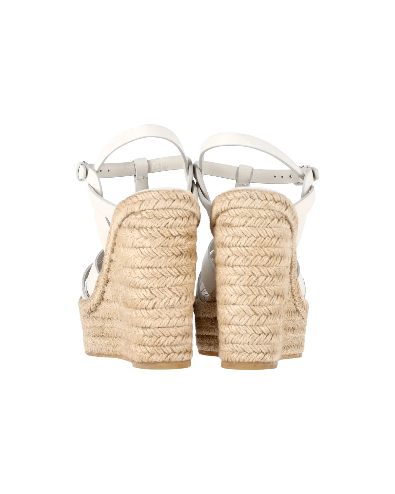 Saint Laurent Tribute Wedges in White Leather
