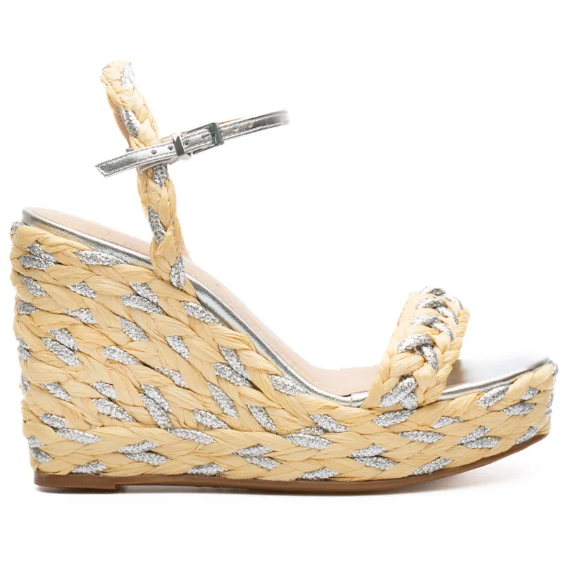 Silver Detail Beige Wedges