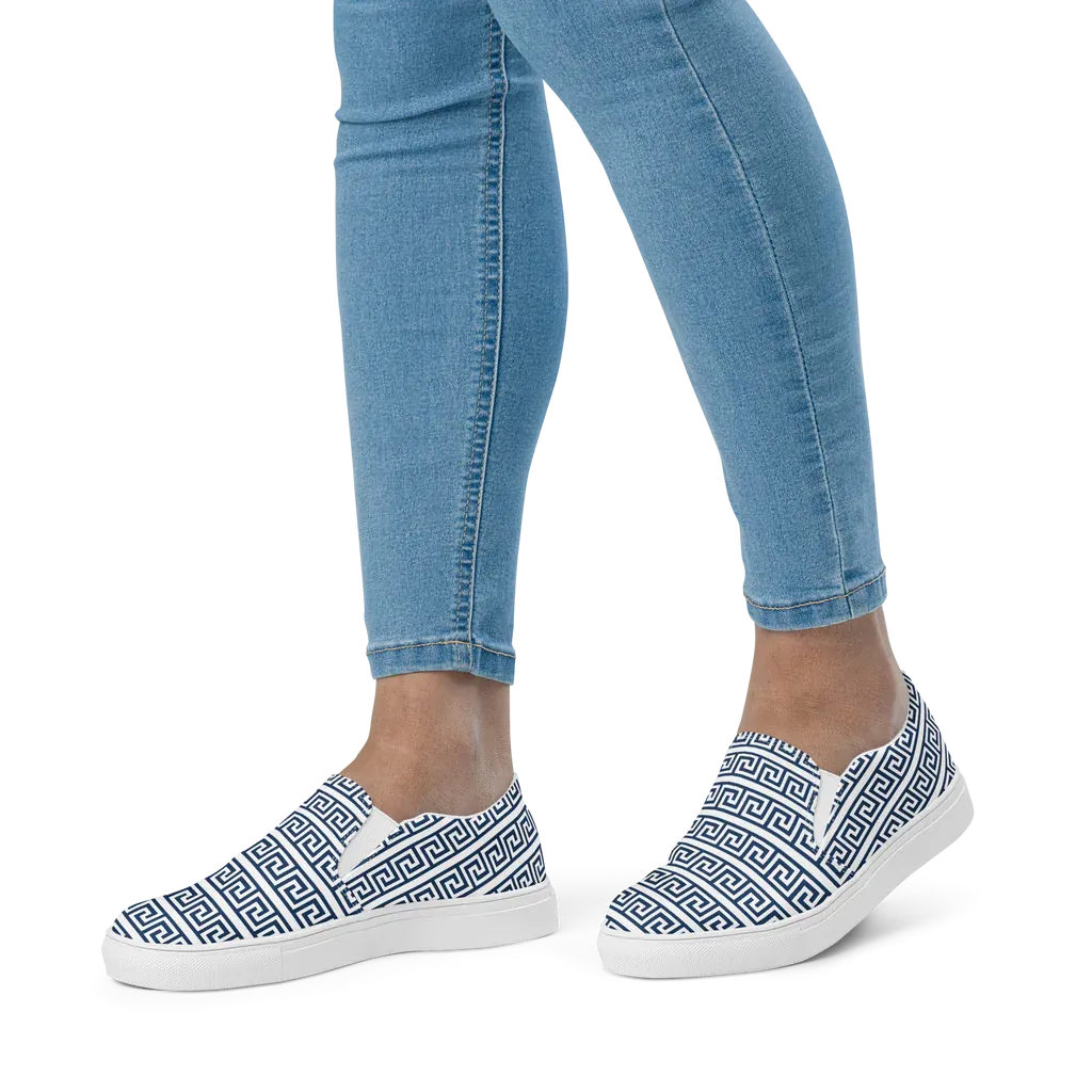 The Key Greek White Womens slip-on canvas shoes