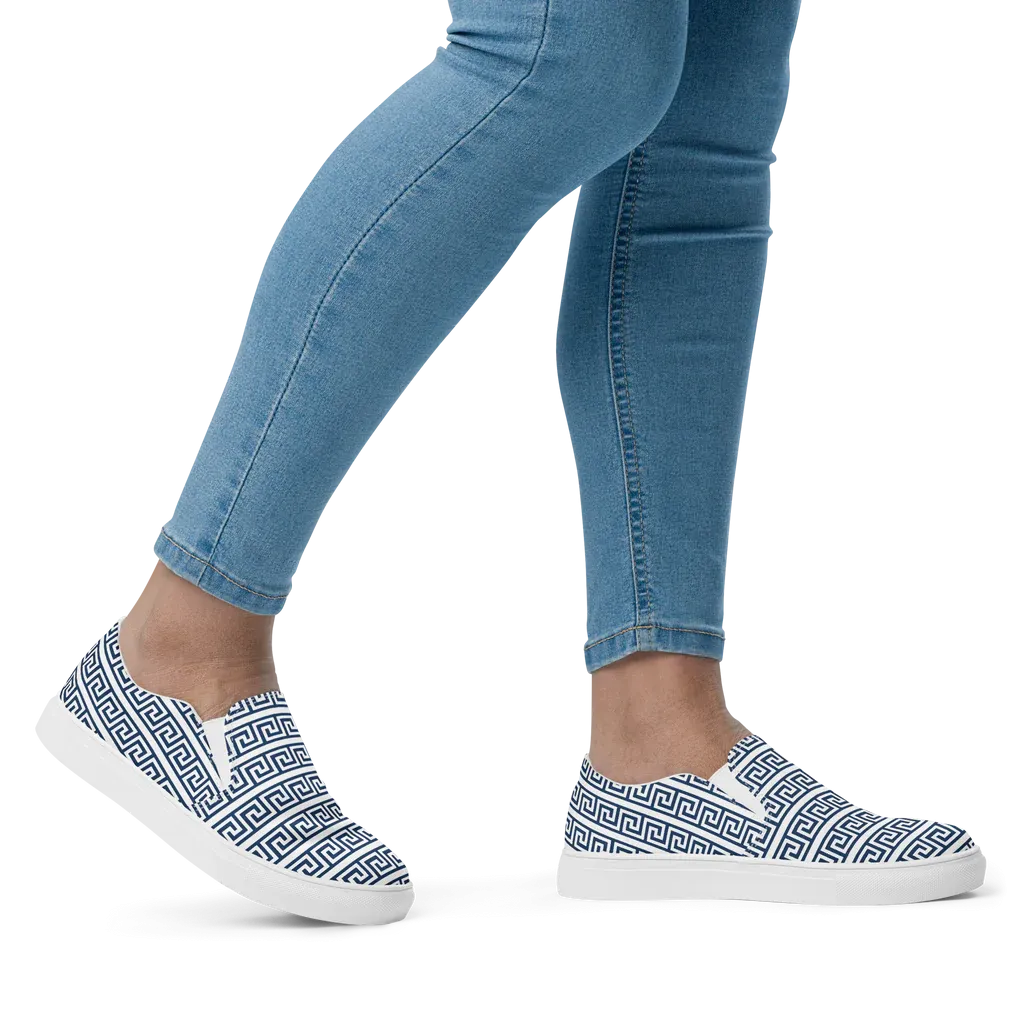 The Key Greek White Womens slip-on canvas shoes