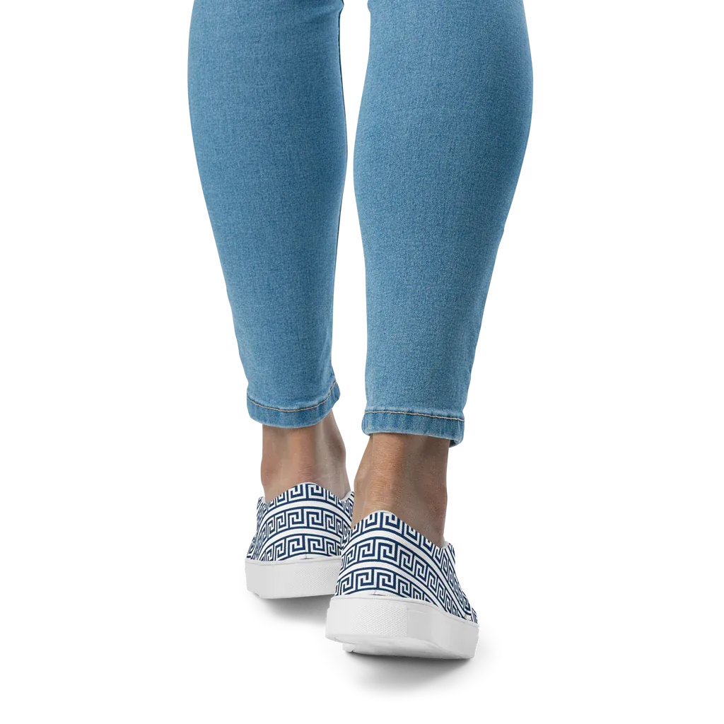 The Key Greek White Womens slip-on canvas shoes