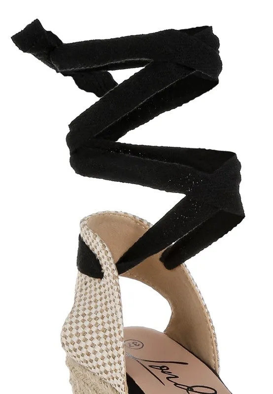 Woven Lace-Up Espadrille Wedges