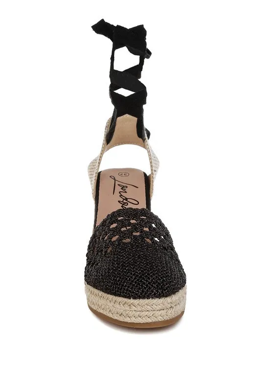 Woven Lace-Up Espadrille Wedges