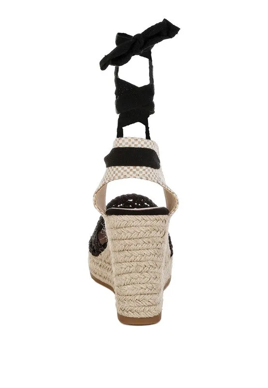 Woven Lace-Up Espadrille Wedges