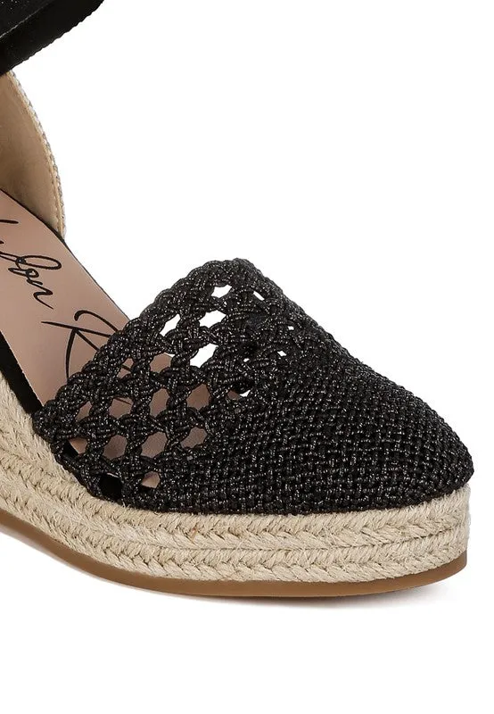 Woven Lace-Up Espadrille Wedges