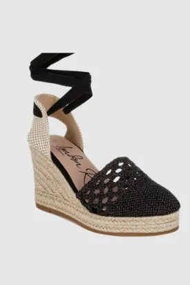 Woven Lace-Up Espadrille Wedges