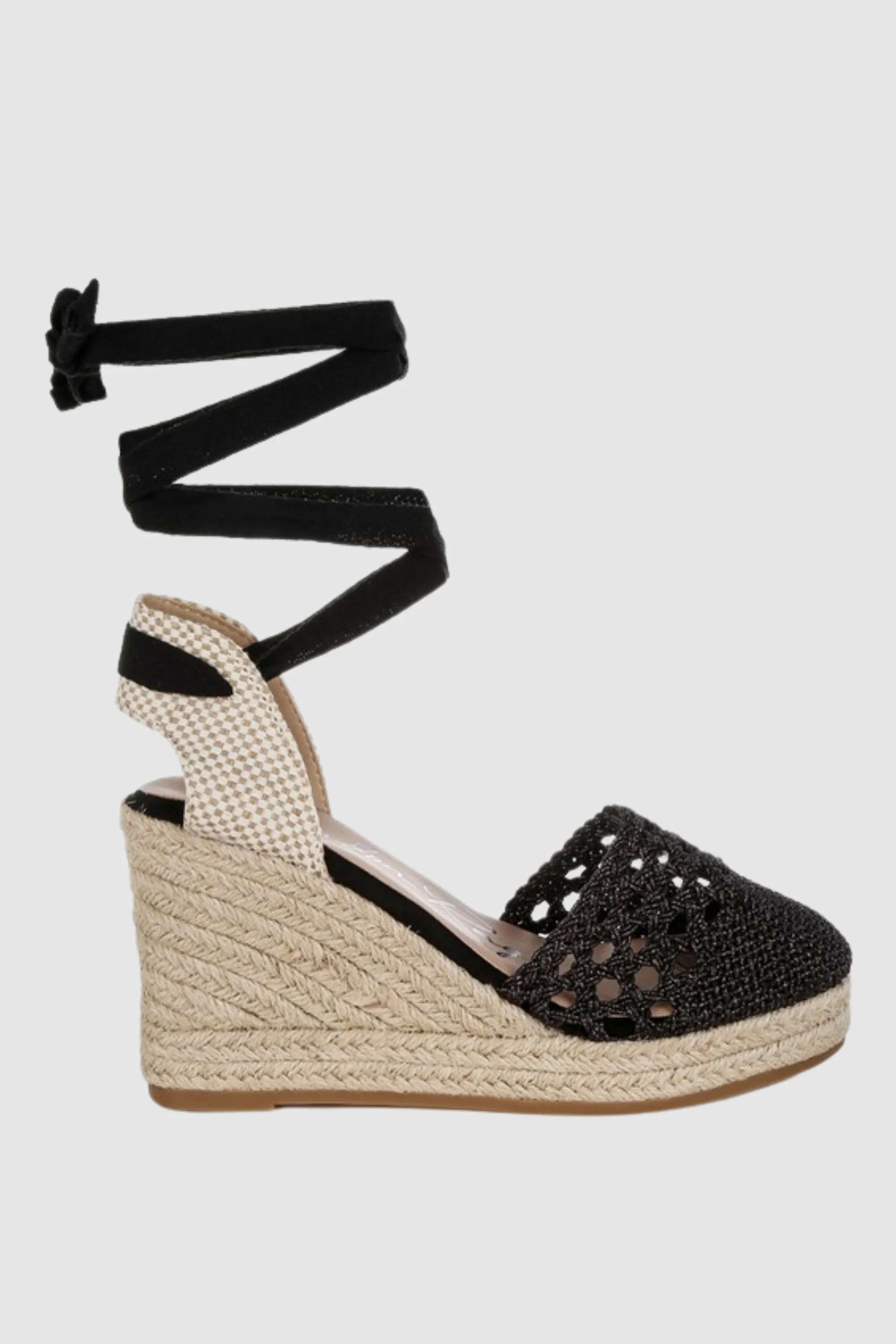 Woven Lace-Up Espadrille Wedges
