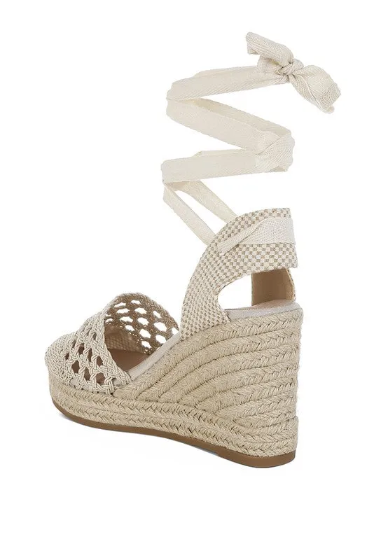 Woven Lace-Up Espadrille Wedges