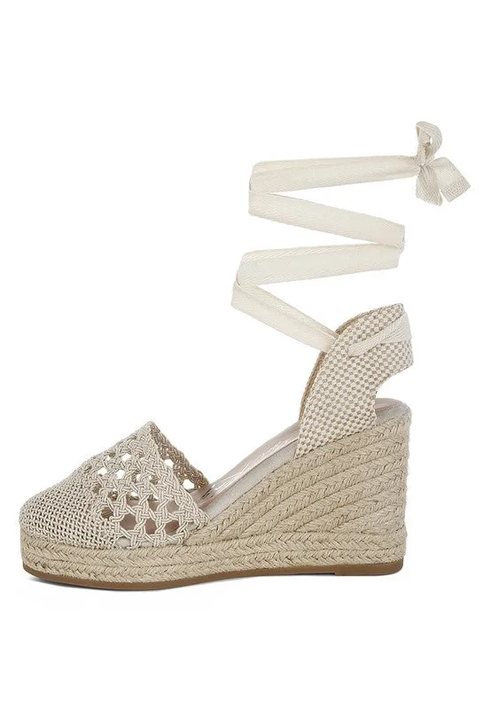 Woven Lace-Up Espadrille Wedges